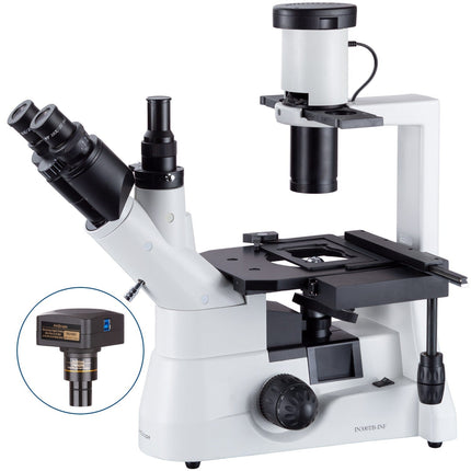 AmScope IN300 Series Inverted Phase-Contrast Biological Trinocular Compound Microscope with 30W Halogen and Optional Digital Camera