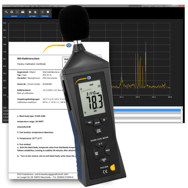 Sonómetro PCE-322ALEQ-ICA incl. certificado de calibración ISO