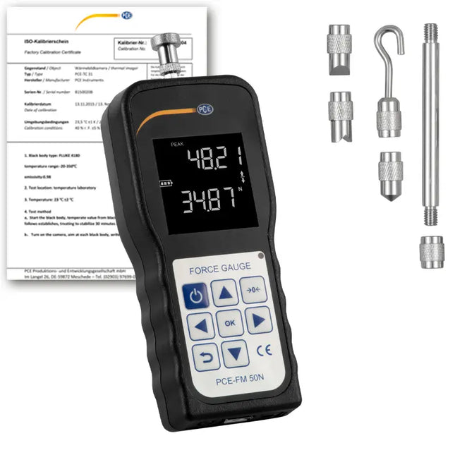 Dinamómetro PCE-FM 50N-ICA incl. certificado de calibración ISO