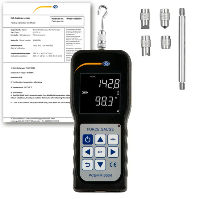 Dinamómetro PCE-FM 500N-ICA incl. certificado de calibración ISO