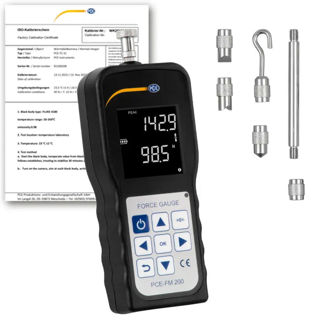 Dinamómetro PCE-FM 200-ICA incl. certificado de calibración ISO