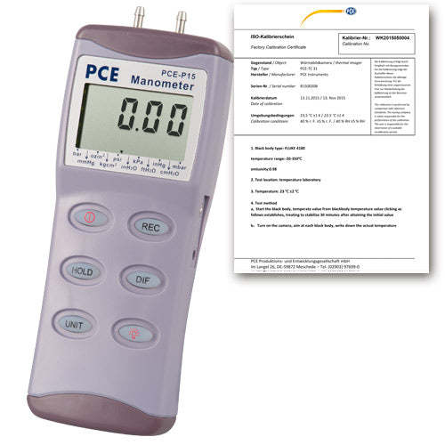 Manómetro PCE-P50-ICA incl. certificado de calibración ISO