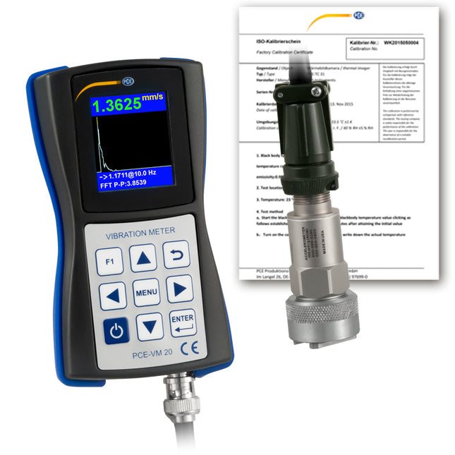 Vibrómetro PCE-VM 20-ICA incl. certificado de calibración ISO