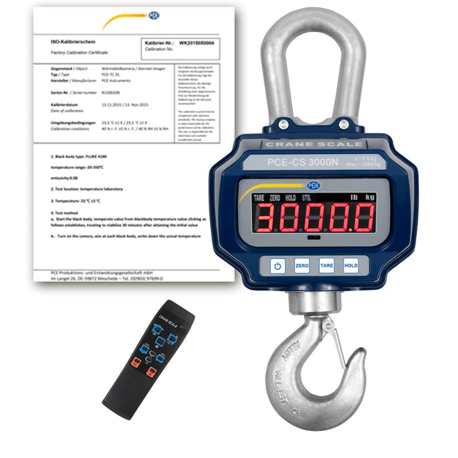 Balanza colgante PCE-CS 3000N-ICA incl. certificado de calibración ISO