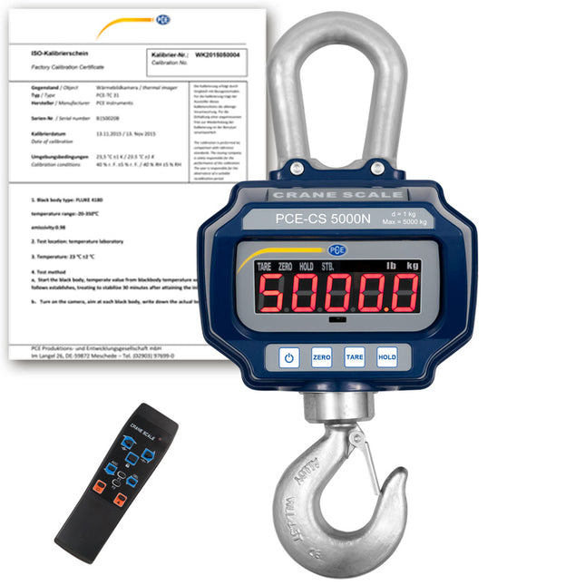 Balanza colgante PCE-CS 5000N-ICA incl. certificado de calibración ISO