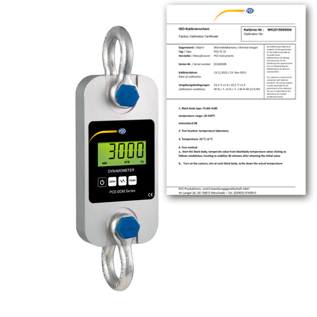 Dinamómetro de tracción PCE-DDM 3WI-ICA con certificado de calibración ISO