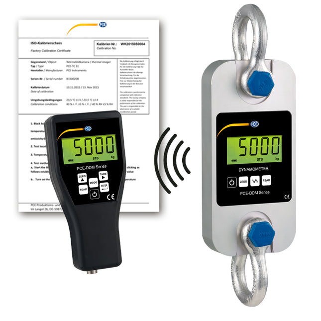 Dinamómetro de tracción PCE-DDM 5-ICA incl. certificado de calibración ISO