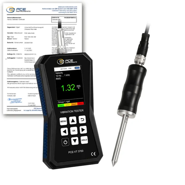 Vibrómetro PCE-VT 3700S-ICA incl. certificado de calibración ISO
