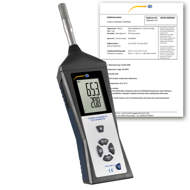 Termohigrómetro PCE-HVAC 3S incl. certificado de calibración ISO