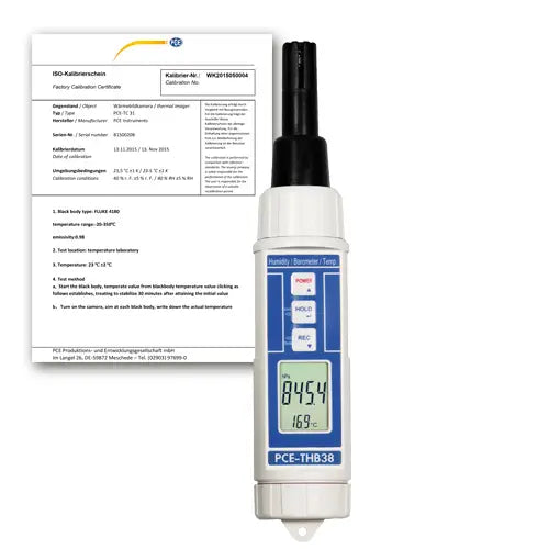Termohigrómetro PCE-THB 38-ICA incl. certificado de calibración ISO