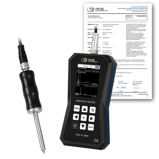 Vibrómetro PCE-VT 3900S-ICA incl. certificado de calibración ISO