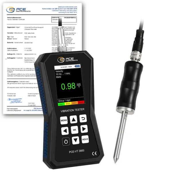 Vibrómetro PCE-VT 3800S-ICA incl. certificado de calibración ISO