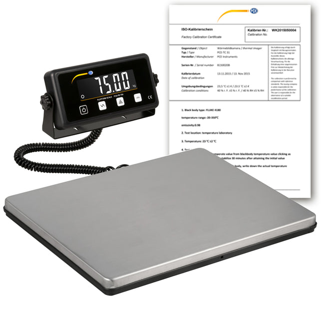 Balanza de plataforma PCE-PB 75N-ICA incl. certificado de calibración ISO