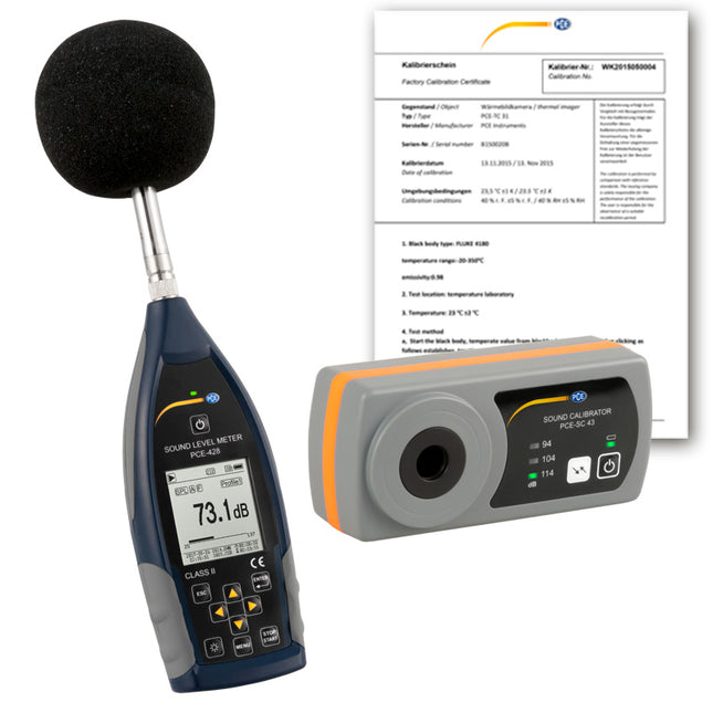 Sonómetro PCE-428-Kit con calibrador acústico incl. certificado ISO