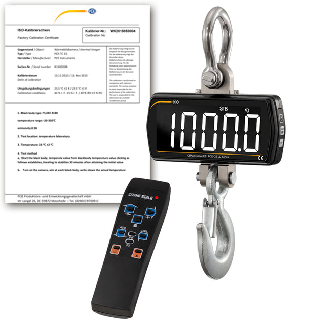 Balanza colgante PCE-CS 1000LD-ICA incl. certificado calibración ISO