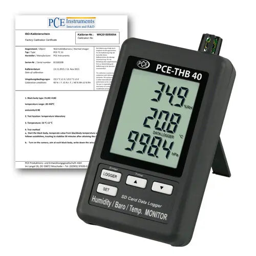 Termohigrómetro PCE-THB 40-ICA incl. certificado de calibración ISO