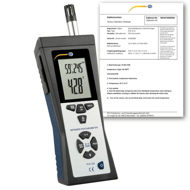 Higrómetro PCE-320-ICA incl. certificado de calibración ISO