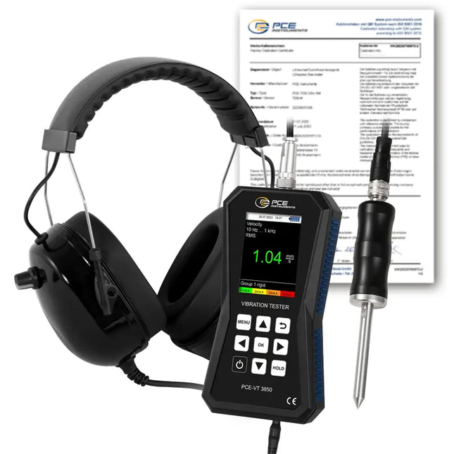 Medidor de vibración PCE-VT 3850S-ICA incl. certificado de calibración ISO