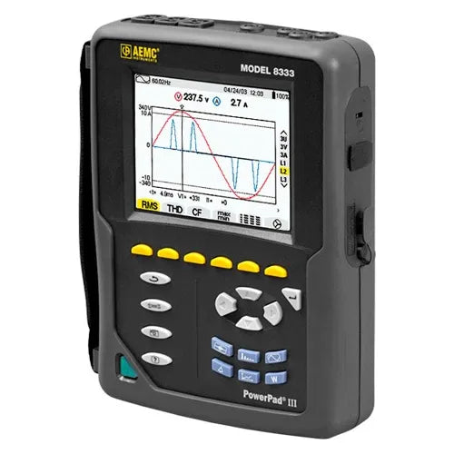 AEMC 8333 - Analizador trifásico de calidad de la energía PowerPad III con pinzas MN193-BK, capacidad de 5 mA a 100 A