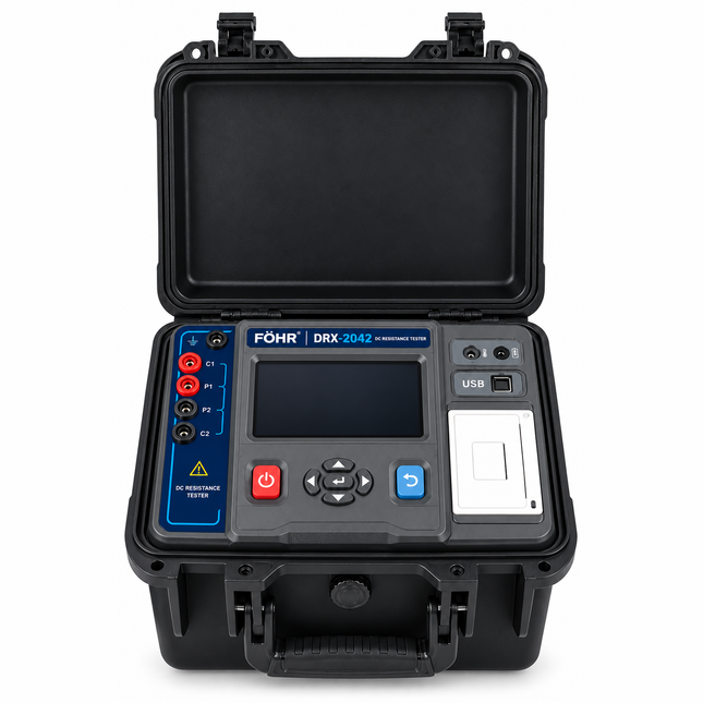 FÖHR DRX2042 Dispositivo de prueba de resistencia de CC de cuatro hilos para bobinado de transformador de fase de 20 A, ducter/ probador de bobinado o devanados