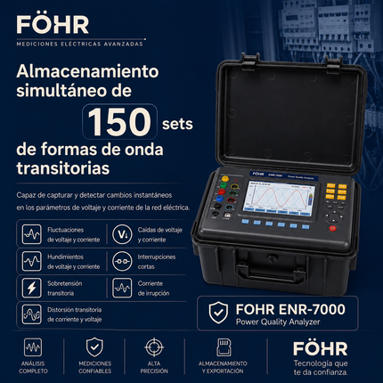 FÖHR ENR-7000 Analizador de calidad de Energia y Potencia Trifasico CLASE S con pinzas Incluidas