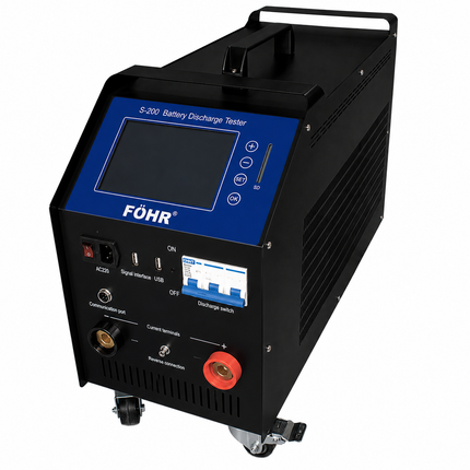Probador de baterías de plomo-ácido de alta precisión para baterías de almacenamiento FÖHR S-200. Probador de carga y capacidad de descarga de baterías.