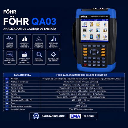 FÖHR QA03  Analizador de Calidad de Energia de 3 fases