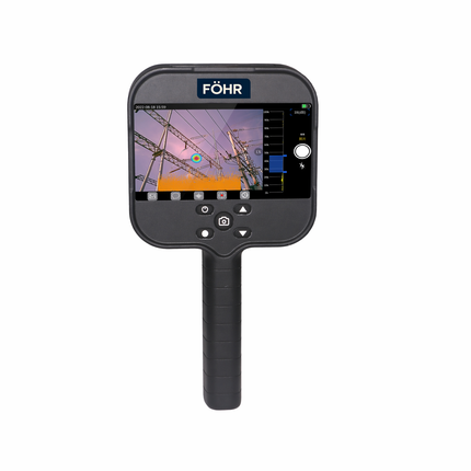 Cámara acústica portátil FÖHR R2 con rango de detección de 0,5 m a 120 m y protección IP54 para detección de fugas de gas y fallos eléctricos.