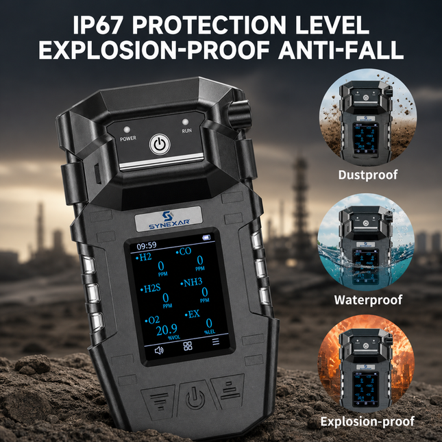 SYNEXAR GAS MG-600 Detector multigas 6 en 1 de alta tecnologia, H2S, CO, O2, TVOC, CO2, NO2, CH4, CO, SO2, CL2, NH3, PH3 y HCL