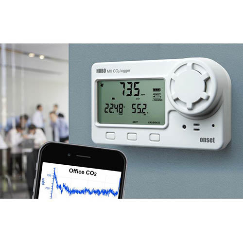 Registrador de temperatura humedad y CO2 con Bluetooth, 0 a 5000 ppm, Onset, HOBO MX1102A