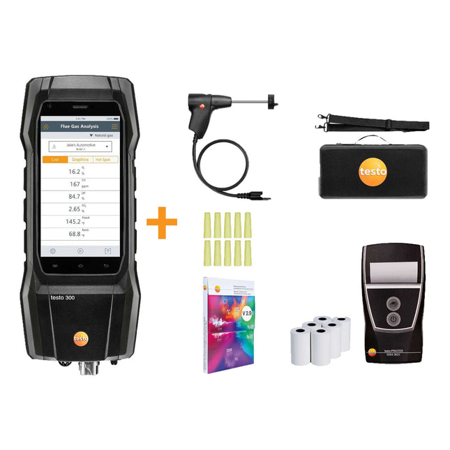 Testo 300 Smoke Edition Combustion Analyzer Kit with Bluetooth, 4000 ppm, printer