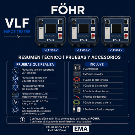 FÖHR VLF Hipot Tester Probador de Cables 30kV a 80kV  High Quality 0.1hz AC Generator