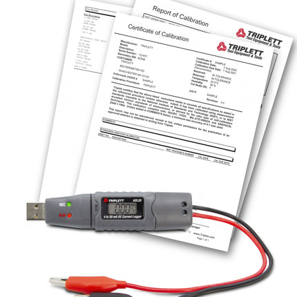 Registrador de datos USB de corriente CC de 4 a 20 mA con certificado de trazabilidad según NIST