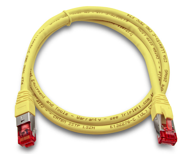 Cable de conexión Cat 6A 10 GBPS de grado profesional, SSTP 26 AWG, 3', amarillo