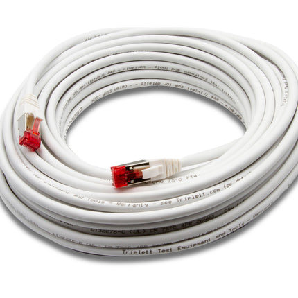 Cable de conexión Cat 6A 10 GBPS de grado profesional, SSTP 26 AWG, 50 pies, blanco