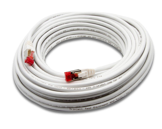 Cable de conexión Cat 6A 10 GBPS de grado profesional, SSTP 26 AWG, 50 pies, blanco