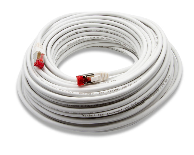 Cable de conexión Cat 6A 10 GBPS de grado profesional, SSTP 26 AWG, 75 pies, blanco