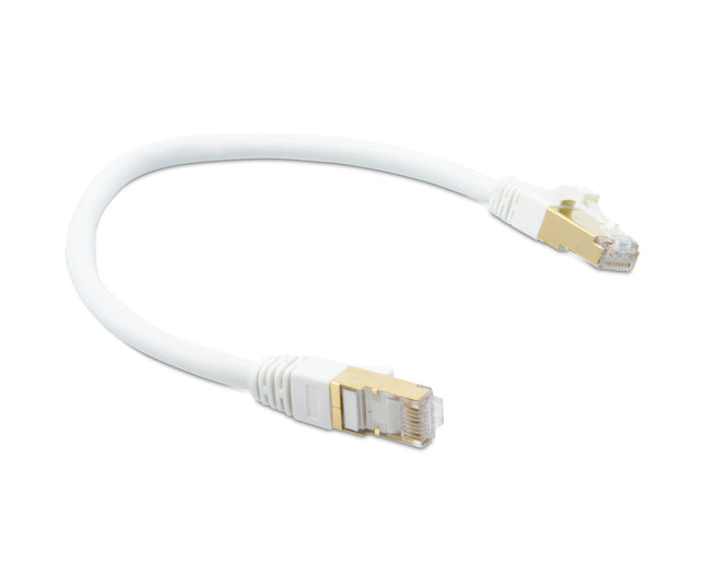 Cable de conexión CAT7 SF/FTP de 100 pies, blanco, 26 AWG, trenzado
