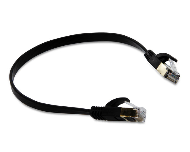 Cable de conexión plano Cat7 SSTP de 10 pies, negro, 28 AWG, trenzado