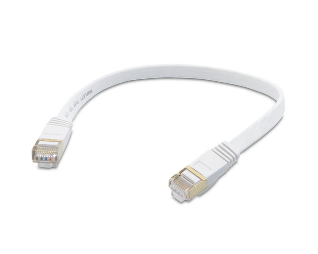 Cable de conexión plano Cat7 SSTP de 10 pies, blanco, 28 AWG, trenzado