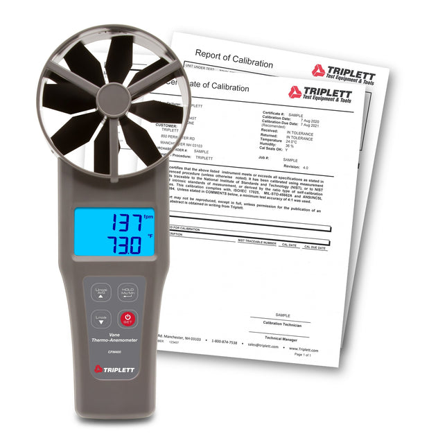 Termoanemómetro CFM/CMM de paletas grandes de 4" (100 mm) con certificado de trazabilidad al NIST