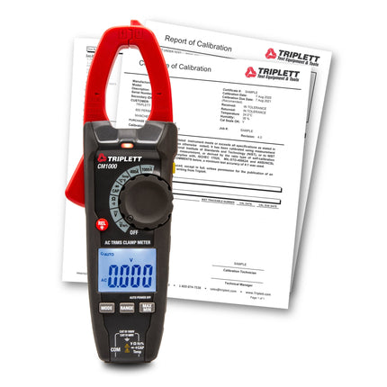Pinza amperimétrica de CA de verdadero valor eficaz CM1000 de 1000 A con certificado de trazabilidad según N.I.S.T.