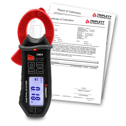 Pinza mini CM24 400A TRMS CA/CC con entrada de corriente y certificado de trazabilidad al N.I.S.T.