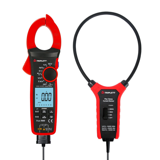 Pinza CA/CC TRMS de 1000 A con pinza flexible CA de 3000 A