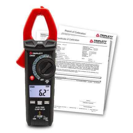Pinza amperimétrica CA/CC de verdadero valor eficaz CM450 de 400 A con certificado de trazabilidad según N.I.S.T.
