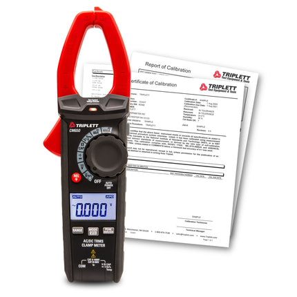Pinza amperimétrica CA/CC de verdadero valor eficaz CM650 de 600 A con certificado de trazabilidad según N.I.S.T.