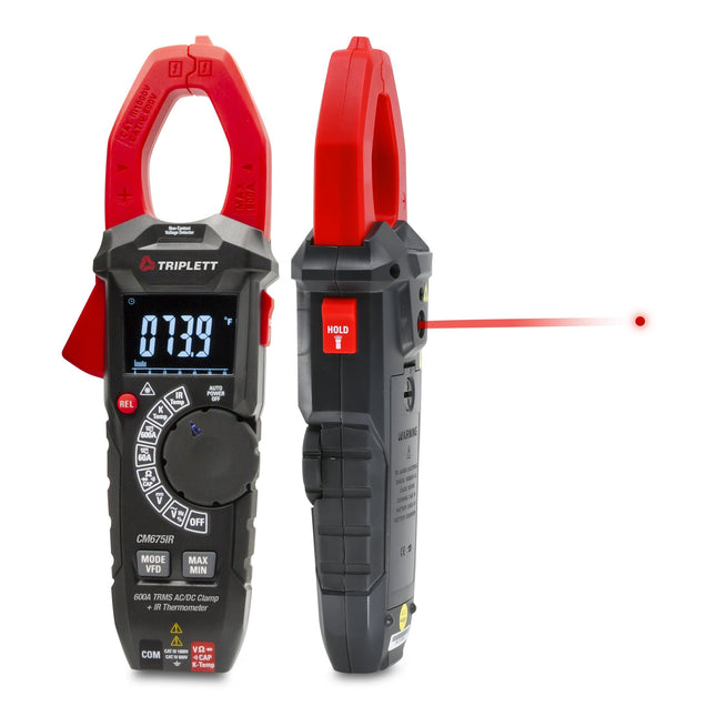 Pinza amperimétrica CA/CC de 600 A de verdadero valor eficaz con termómetro infrarrojo 4:1