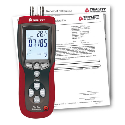 Medidor de presión diferencial, flujo de aire y tubo de Pitot DPR400 con certificado de trazabilidad al N.I.S.T.