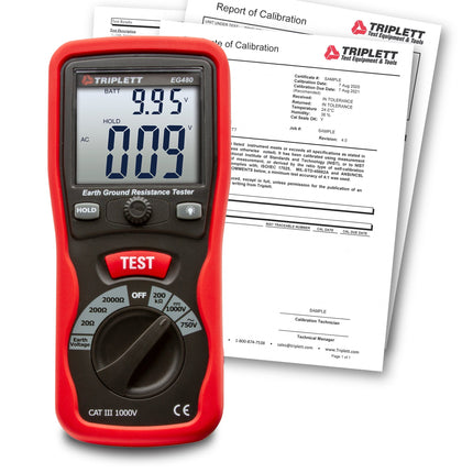 Medidor de resistencia de tierra EG480 con certificado de trazabilidad al N.I.S.T.
