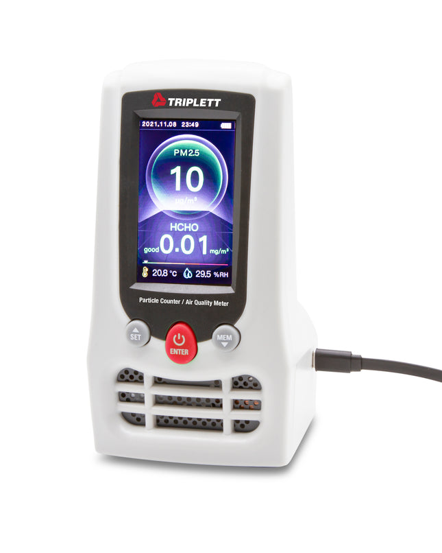 Contador de partículas PM2.5, PM10, CO2, HCHO, TVOC, HR y temperatura